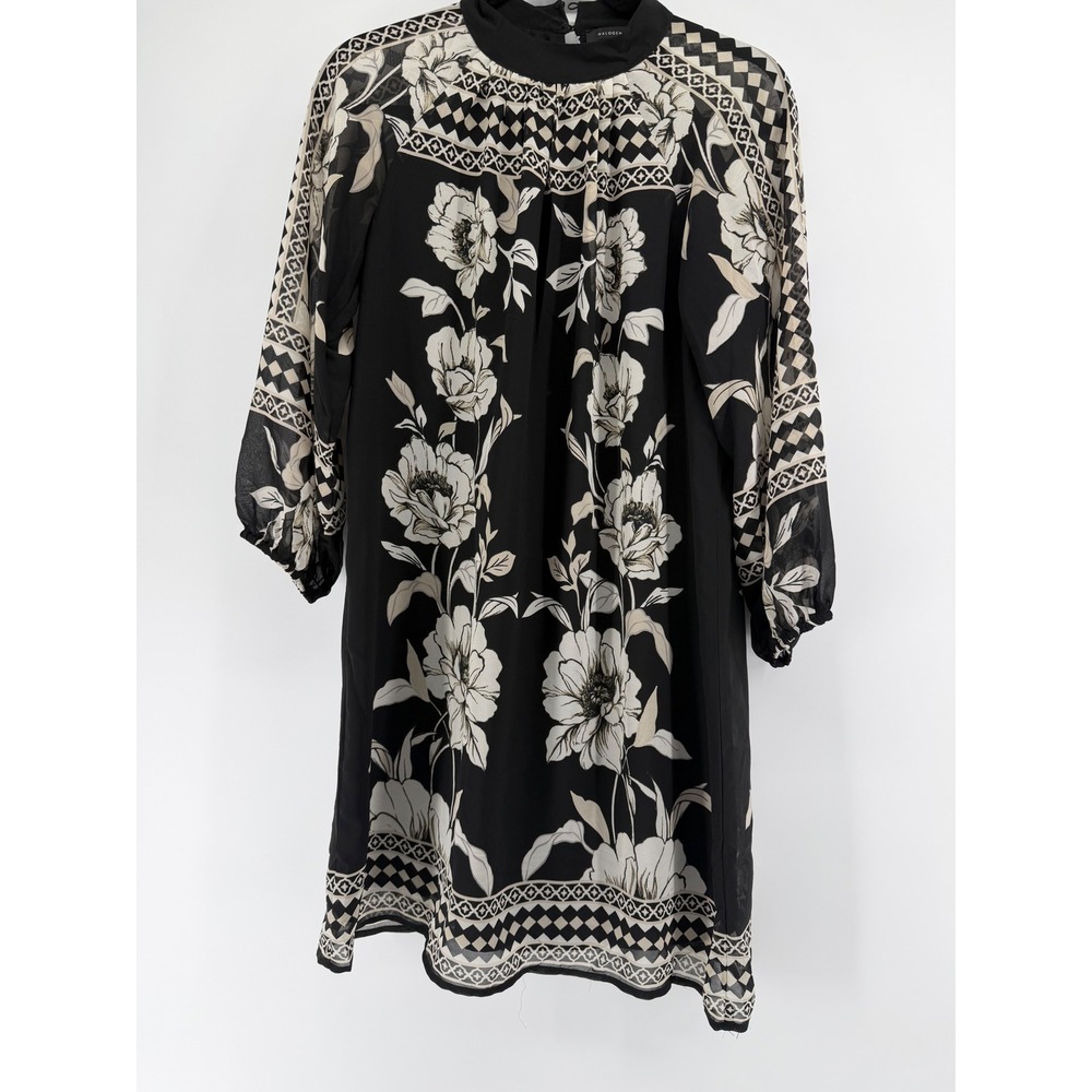 Halogen Black White Floral Mock Neck Shift Dress HLG11863 Womens XS Nrw